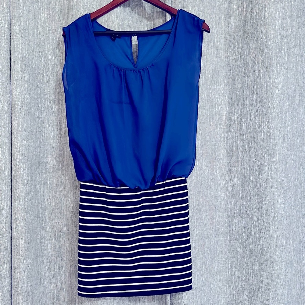 BCX Dress Dark Blue and Stripped Skirt